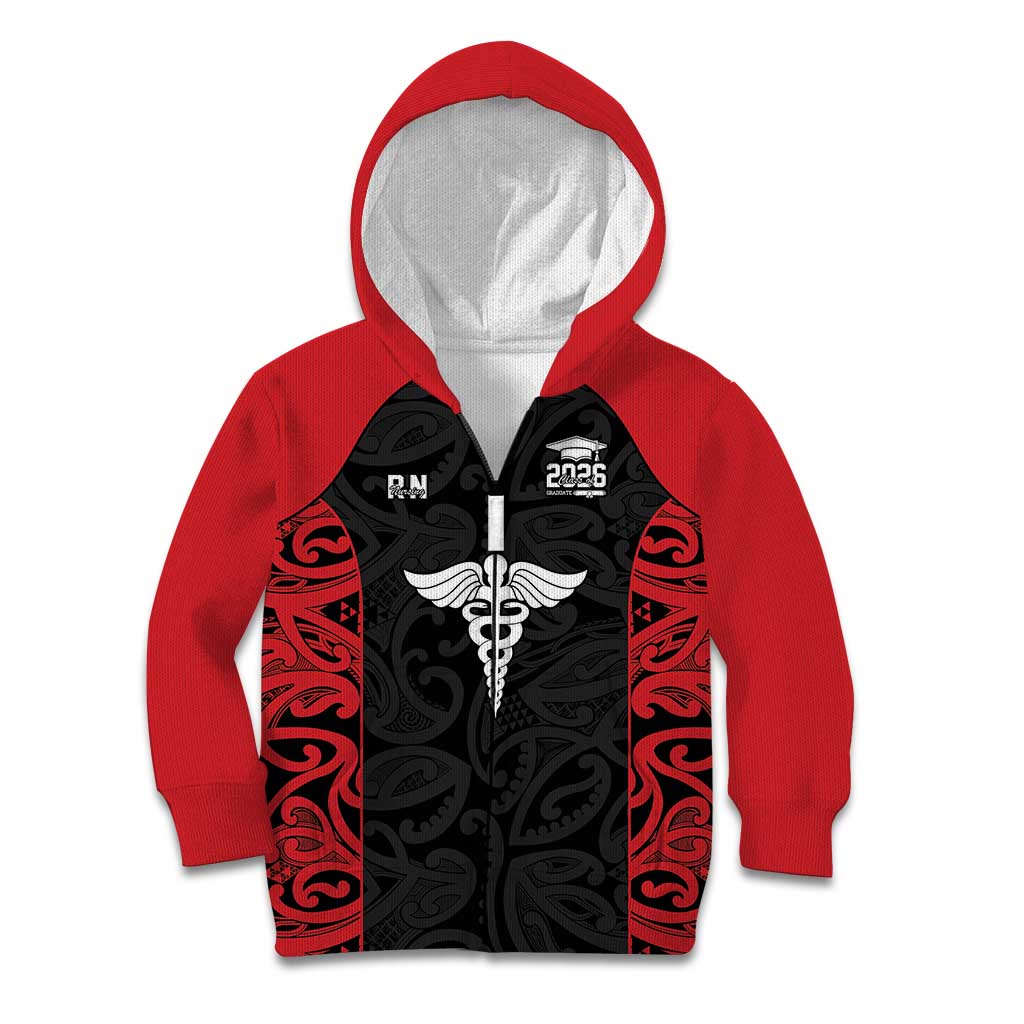 New Zealand Nurse RN 2026 Personalised Kid Hoodie Red Maori Pattern Cultural Pride