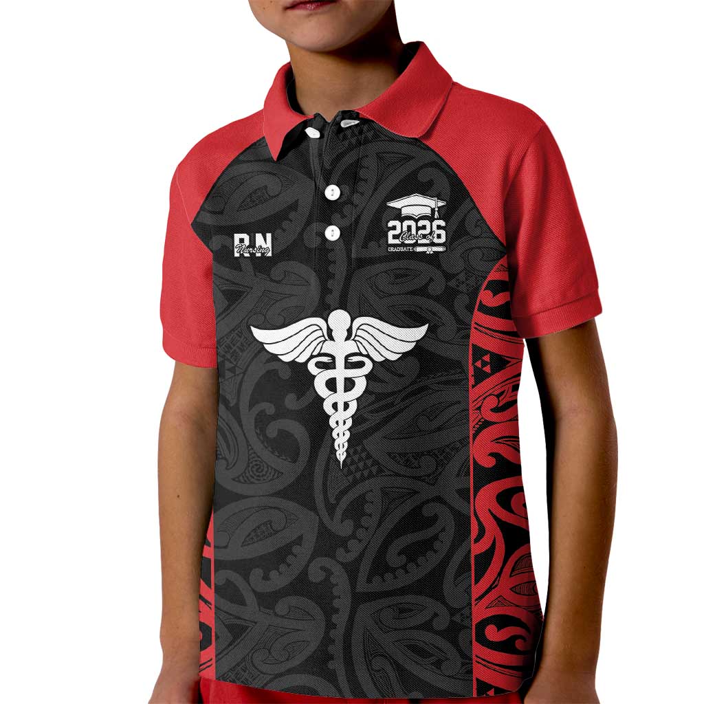 New Zealand Nurse RN 2026 Personalised Kid Polo Shirt Red Maori Pattern Cultural Pride