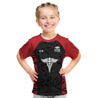 New Zealand Nurse RN 2026 Personalised Kid T Shirt Red Maori Pattern Cultural Pride