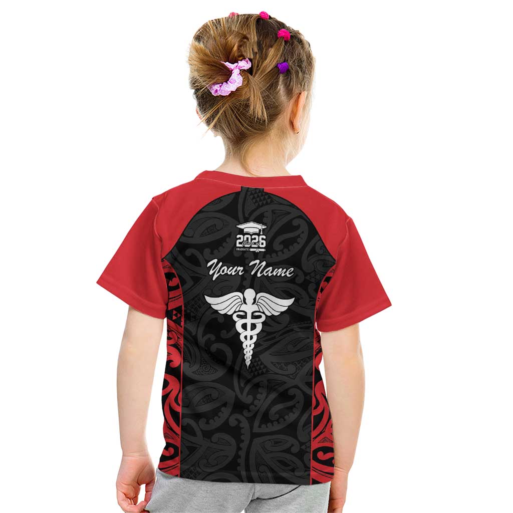 New Zealand Nurse RN 2026 Personalised Kid T Shirt Red Maori Pattern Cultural Pride