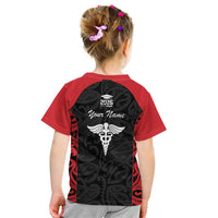 New Zealand Nurse RN 2026 Personalised Kid T Shirt Red Maori Pattern Cultural Pride