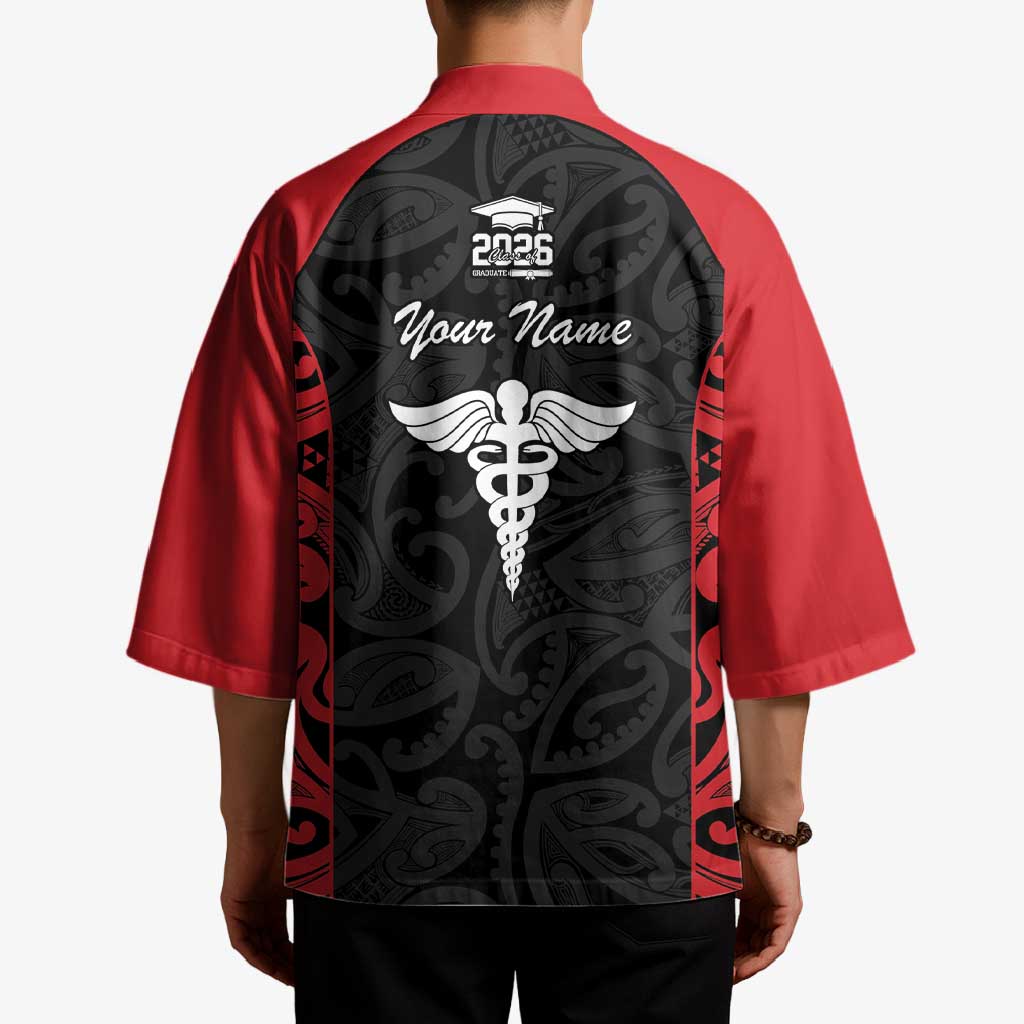 New Zealand Nurse RN 2026 Personalised Kimono Red Maori Pattern Cultural Pride