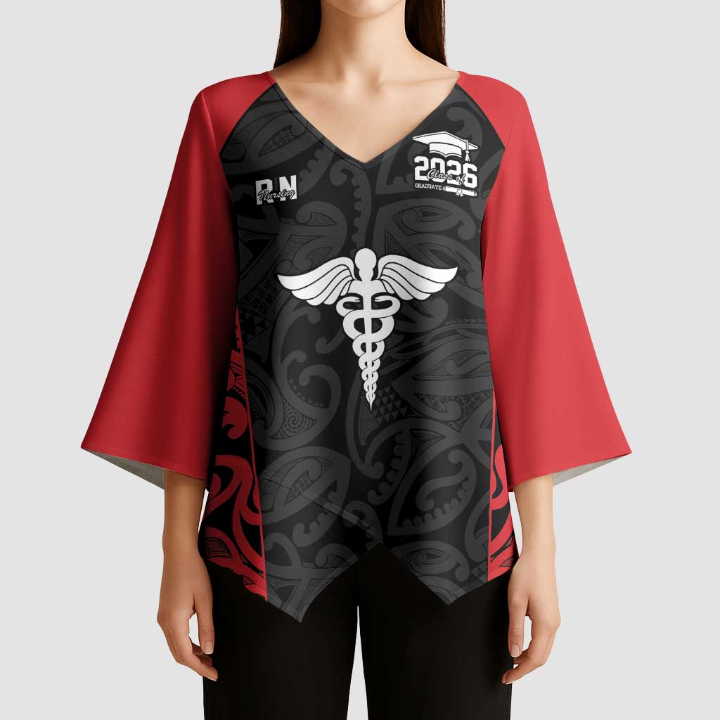New Zealand Nurse RN 2026 Personalised Kimono Sleeve Blouse Red Maori Pattern Cultural Pride