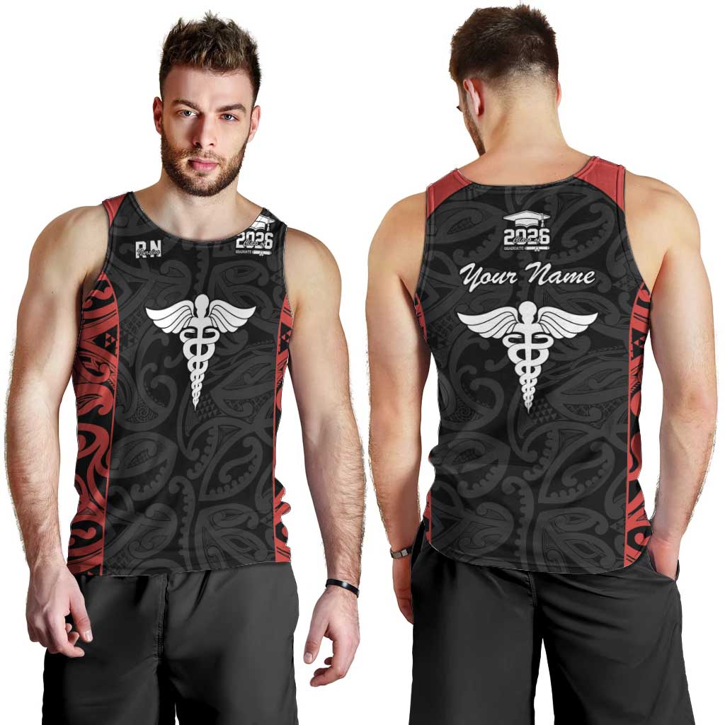 New Zealand Nurse RN 2026 Personalised Men Tank Top Red Maori Pattern Cultural Pride