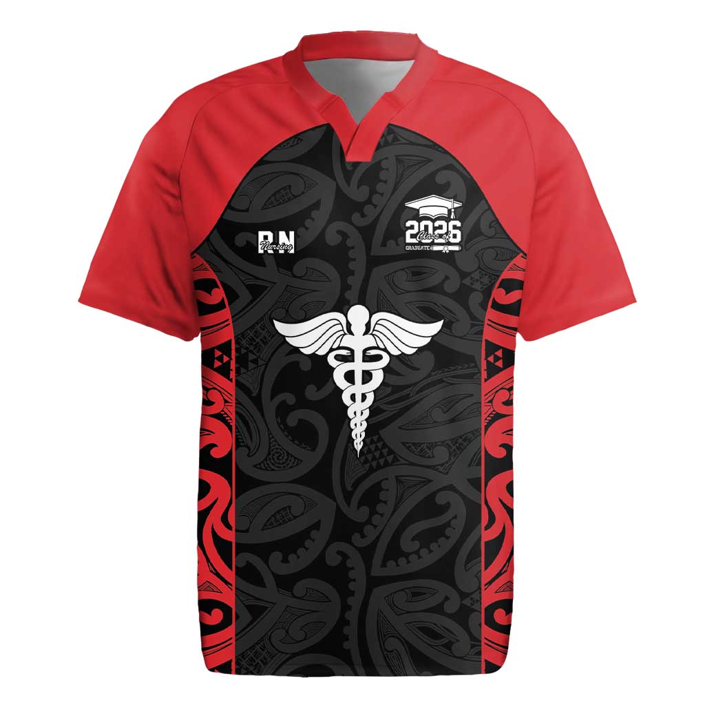 New Zealand Nurse RN 2026 Personalised Rugby Jersey Red Maori Pattern Cultural Pride