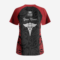 New Zealand Nurse RN 2026 Personalised Scrub Top Red Maori Pattern Cultural Pride