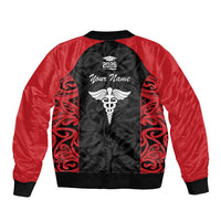 New Zealand Nurse RN 2026 Personalised Sleeve Zip Bomber Jacket Red Maori Pattern Cultural Pride