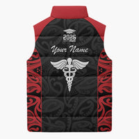 New Zealand Nurse RN 2026 Personalised Sleeveless Puffer Jacket Red Maori Pattern Cultural Pride