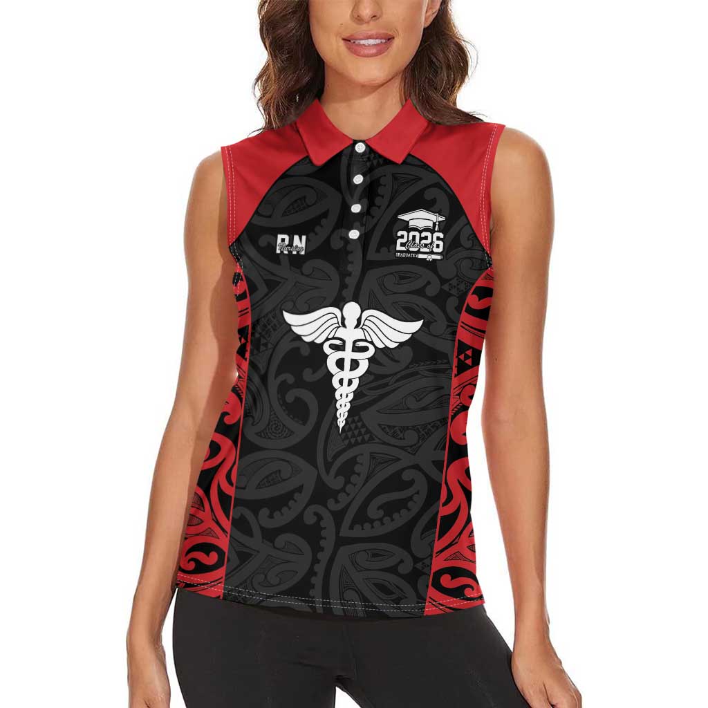 New Zealand Nurse RN 2026 Personalised Women Sleeveless Polo Shirt Red Maori Pattern Cultural Pride