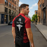 New Zealand Nurse RN 2026 Personalised Zipper Polo Shirt Red Maori Pattern Cultural Pride