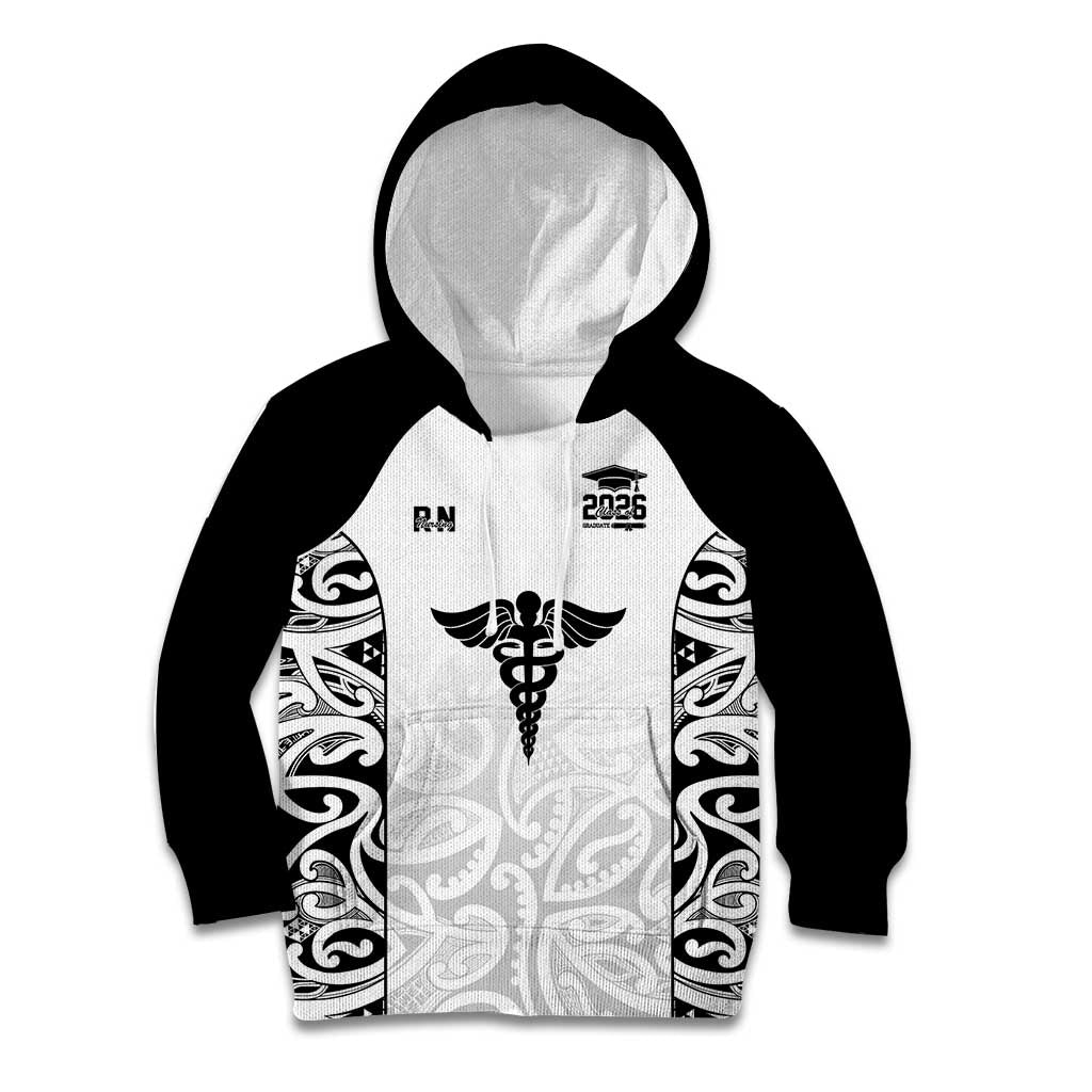 New Zealand Nurse RN 2026 Personalised Kid Hoodie White Maori Pattern Cultural Pride