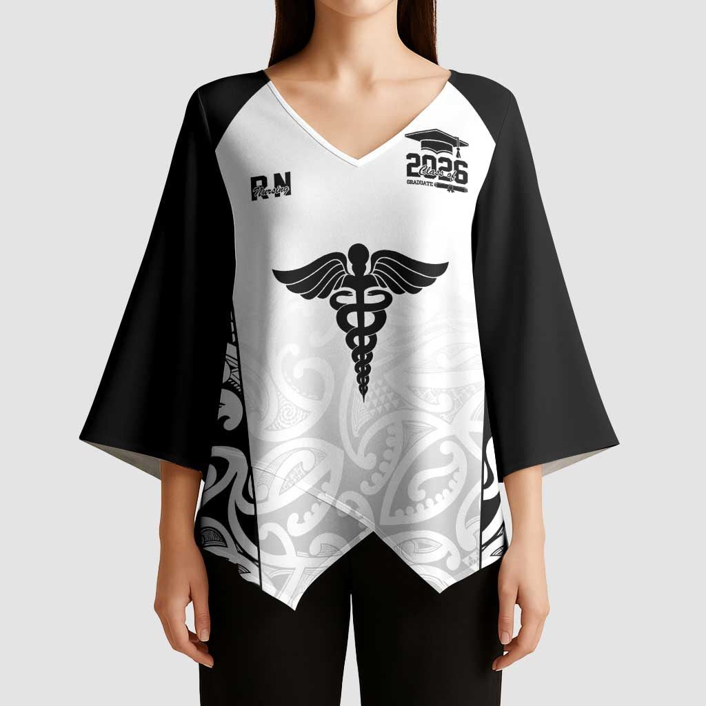 New Zealand Nurse RN 2026 Personalised Kimono Sleeve Blouse White Maori Pattern Cultural Pride