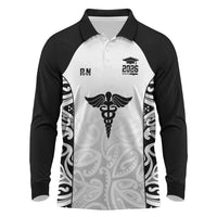 New Zealand Nurse RN 2026 Personalised Long Sleeve Polo Shirt White Maori Pattern Cultural Pride
