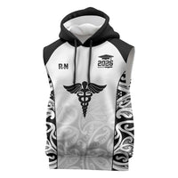 New Zealand Nurse RN 2026 Personalised Sleeveless Hoodie White Maori Pattern Cultural Pride