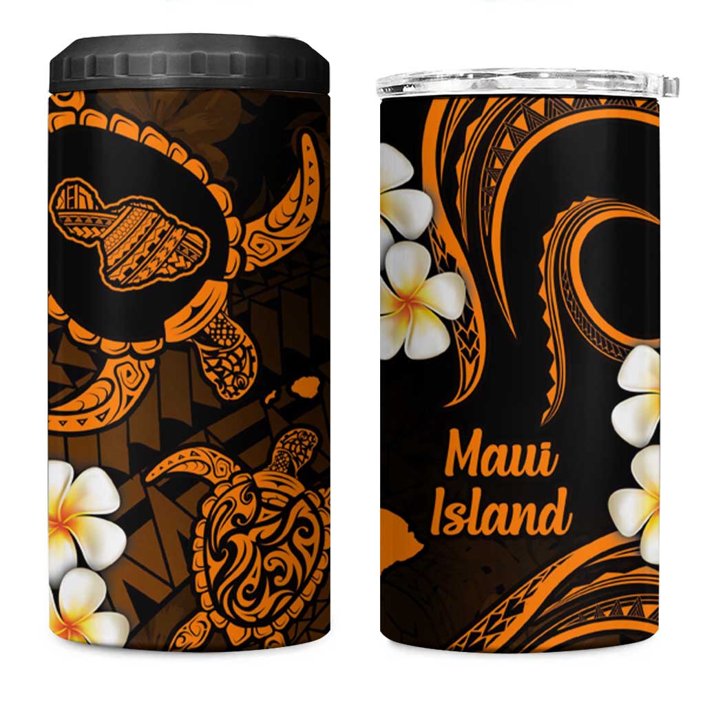 Hawaii Maui Islands Pacific Plumeria 4 in 1 Can Cooler Tumbler Gold Polynesian Tattoo