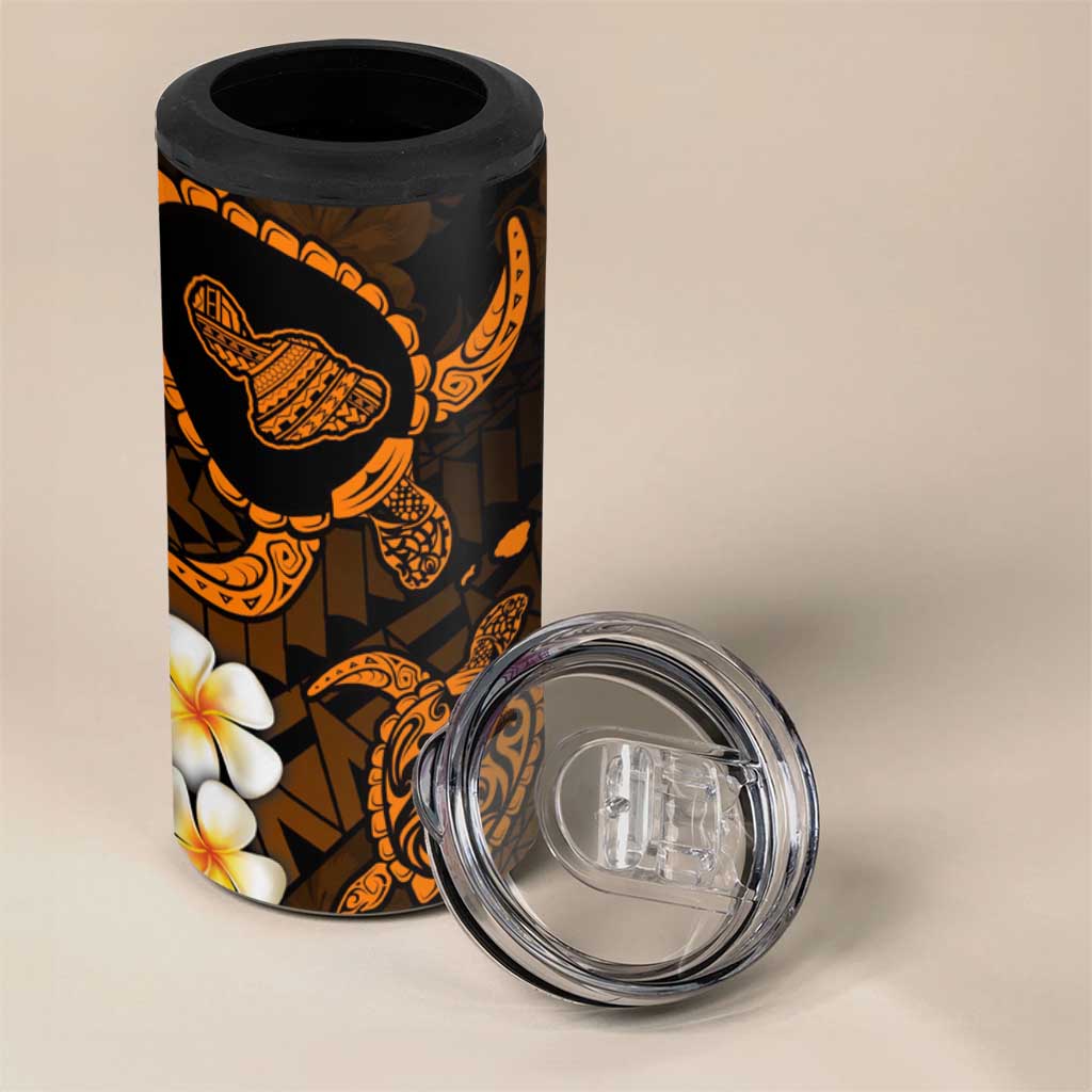 Hawaii Maui Islands Pacific Plumeria 4 in 1 Can Cooler Tumbler Gold Polynesian Tattoo