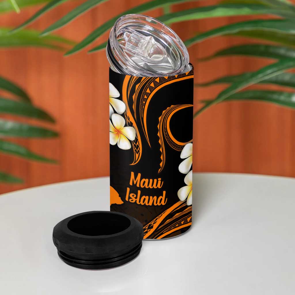 Hawaii Maui Islands Pacific Plumeria 4 in 1 Can Cooler Tumbler Gold Polynesian Tattoo