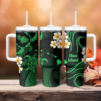 Hawaii Maui Islands Pacific Plumeria Tumbler With Handle Green Polynesian Tattoo