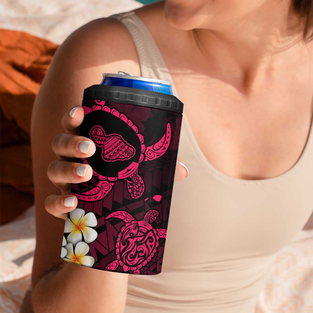 Hawaii Maui Islands Pacific Plumeria 4 in 1 Can Cooler Tumbler Pink Polynesian Tattoo