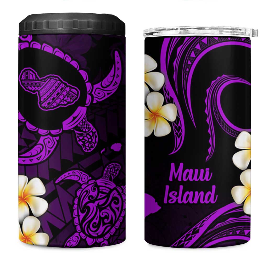 Hawaii Maui Islands Pacific Plumeria 4 in 1 Can Cooler Tumbler Purple Polynesian Tattoo