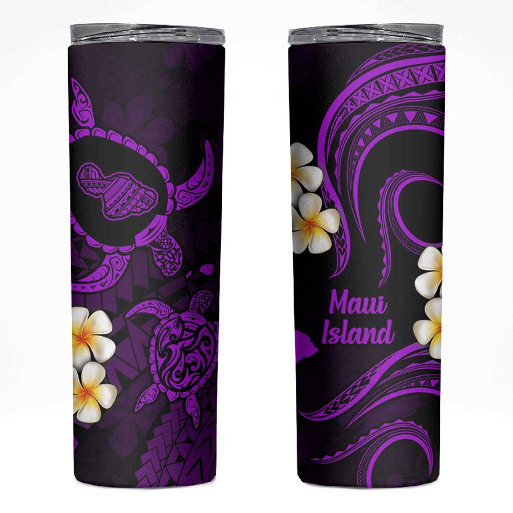 Hawaii Maui Islands Pacific Plumeria Skinny Tumbler Purple Polynesian Tattoo