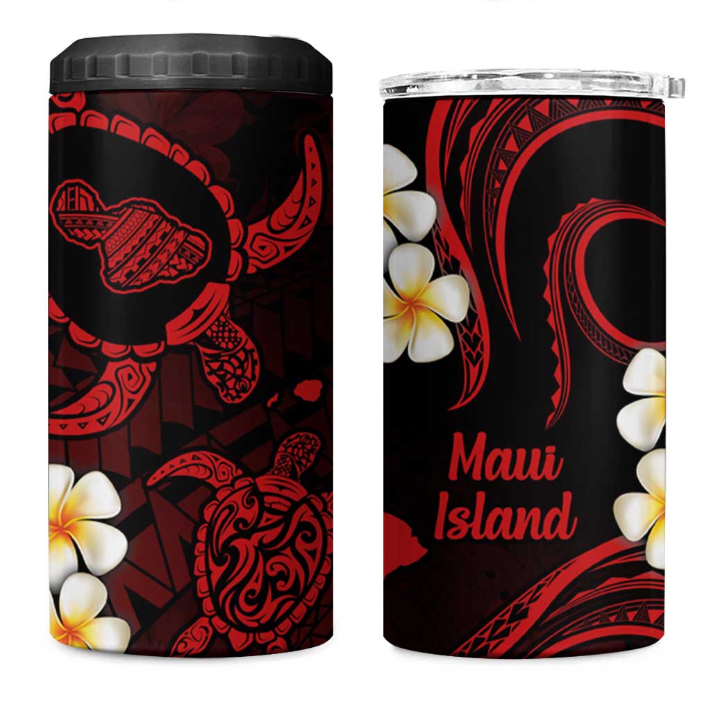 Hawaii Maui Islands Pacific Plumeria 4 in 1 Can Cooler Tumbler Red Polynesian Tattoo