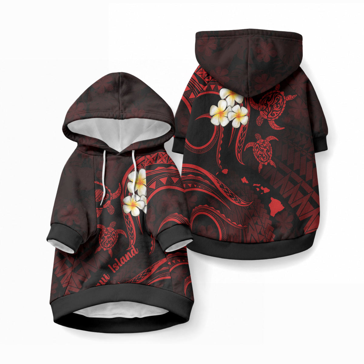 Hawaii Maui Islands Pet Hoodie Pacific Plumeria Red Vibe LT9 Pullover Red - Polynesian Pride