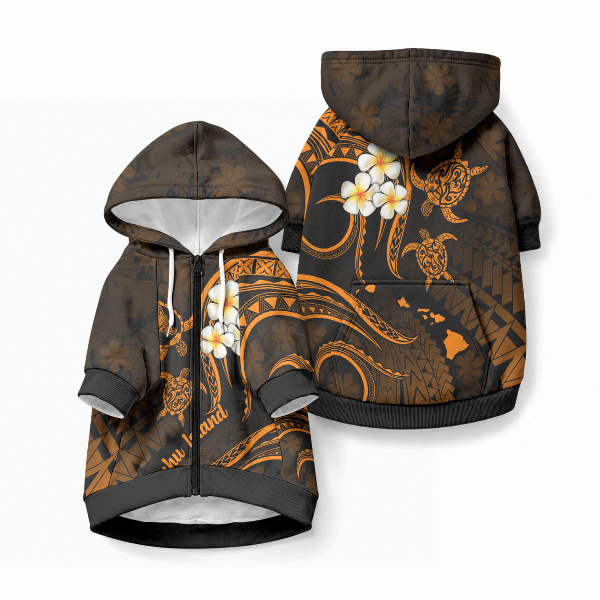 Hawaii Oahu Islands Pet Hoodie Pacific Plumeria Gold Vibe LT9 Zip-up Gold - Polynesian Pride