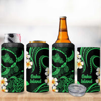 Hawaii Oahu Islands Pacific Plumeria 4 in 1 Can Cooler Tumbler Green Polynesian Tattoo