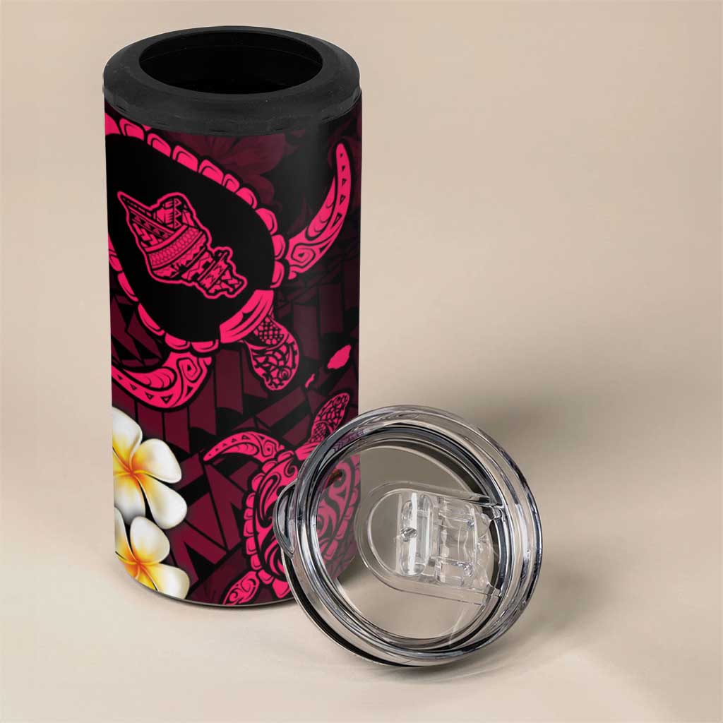 Hawaii Oahu Islands Pacific Plumeria 4 in 1 Can Cooler Tumbler Pink Polynesian Tattoo