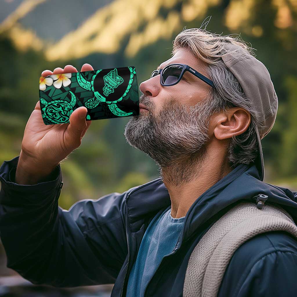 Hawaii Oahu Islands Pacific Plumeria 4 in 1 Can Cooler Tumbler Turquoise Polynesian Tattoo