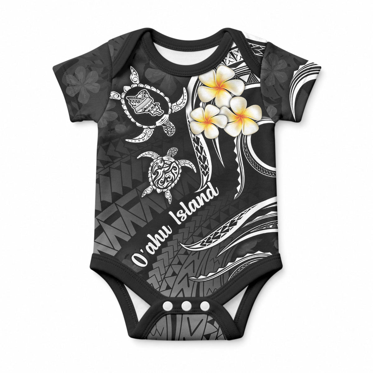 Hawaii Oahu Islands Baby Onesie Pacific Plumeria White Vibe LT9 White - Polynesian Pride