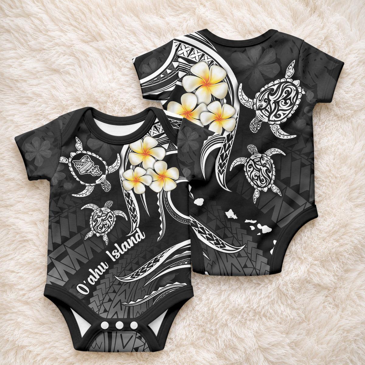 Hawaii Oahu Islands Baby Onesie Pacific Plumeria White Vibe LT9 - Polynesian Pride