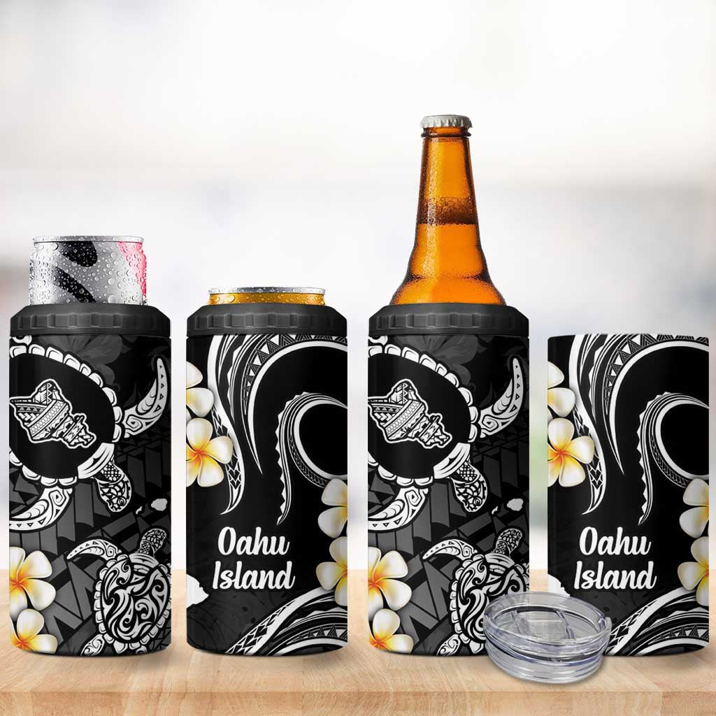Hawaii Oahu Islands Pacific Plumeria 4 in 1 Can Cooler Tumbler White Polynesian Tattoo
