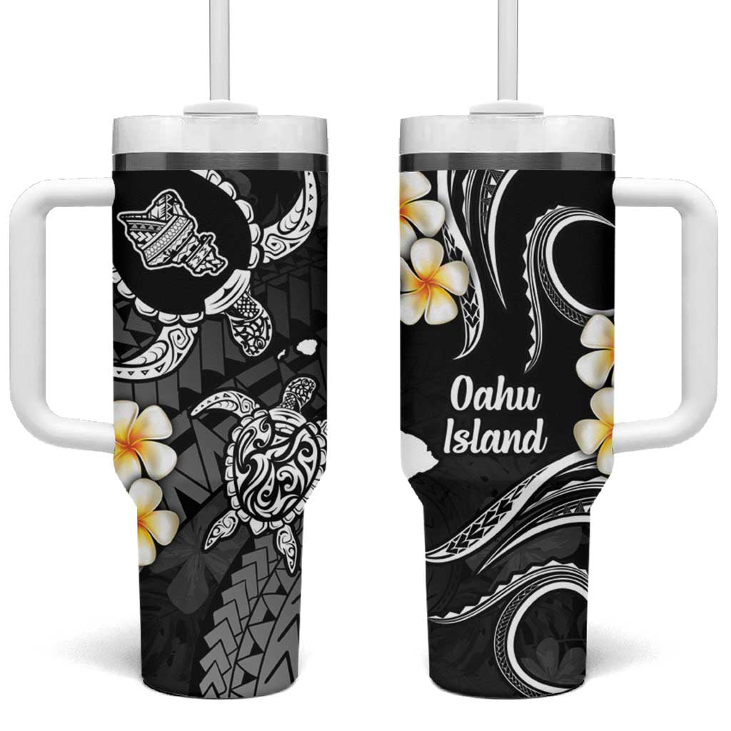 Hawaii Oahu Islands Pacific Plumeria Tumbler With Handle White Polynesian Tattoo