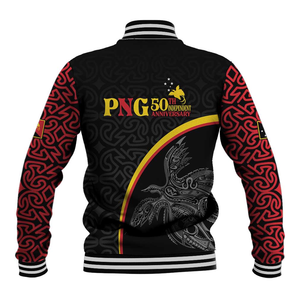 Papua New Guinea 50th Independence Day Baseball Jacket Simple Oro Tapa Pattern - Polynesian Pride