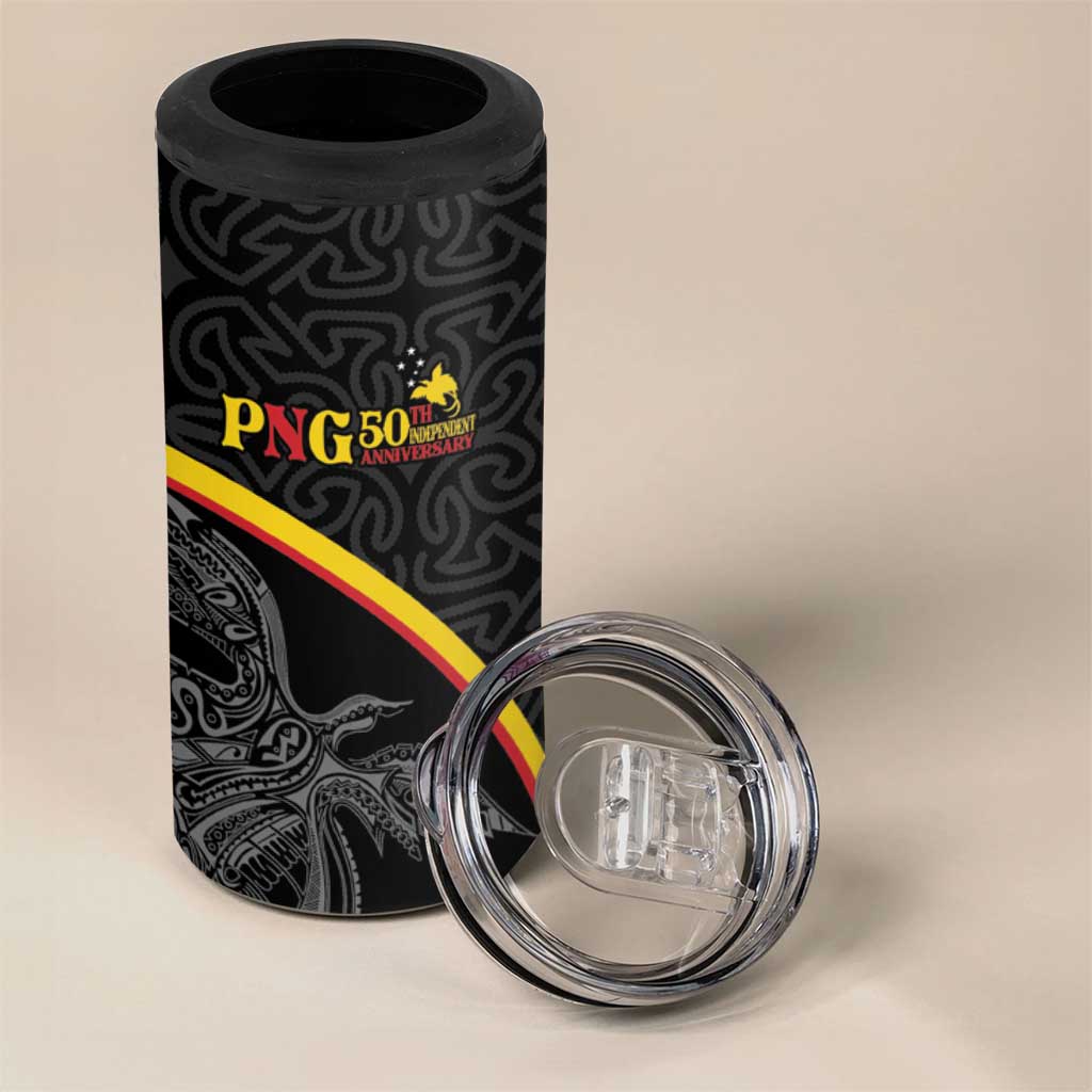 Papua New Guinea 50th Independence Day 4 in 1 Can Cooler Tumbler Simple Oro Tapa Pattern - Polynesian Pride