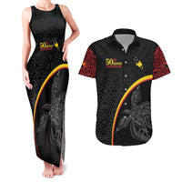 Papua New Guinea 50th Independence Day Couples Matching Tank Maxi Dress and Hawaiian Shirt Simple Oro Tapa Pattern - Polynesian Pride