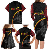 Papua New Guinea 50th Independence Day Family Matching Long Sleeve Bodycon Dress and Hawaiian Shirt Simple Oro Tapa Pattern - Polynesian Pride