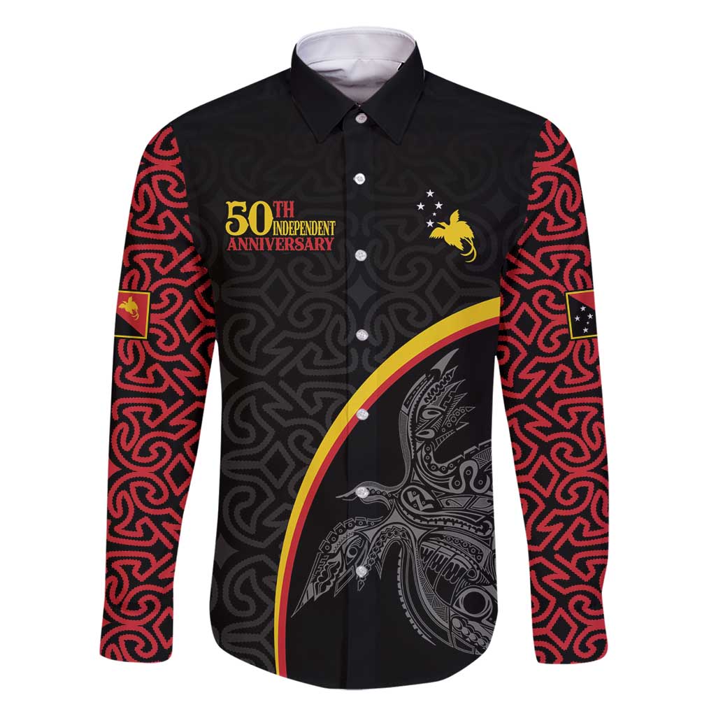 Papua New Guinea 50th Independence Day Family Matching Long Sleeve Bodycon Dress and Hawaiian Shirt Simple Oro Tapa Pattern - Polynesian Pride