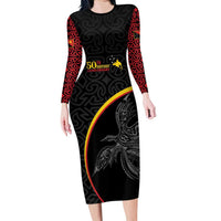 Papua New Guinea 50th Independence Day Family Matching Long Sleeve Bodycon Dress and Hawaiian Shirt Simple Oro Tapa Pattern - Polynesian Pride