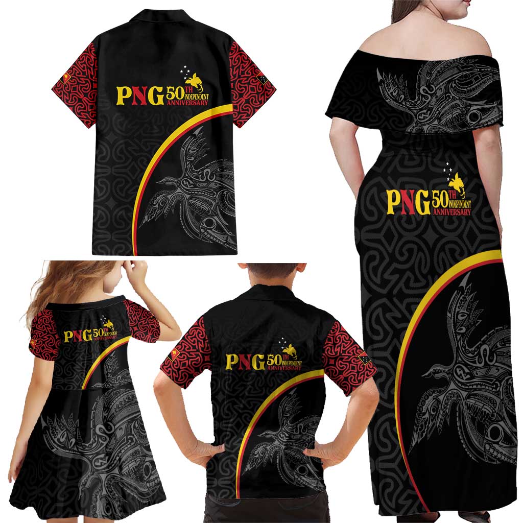 Papua New Guinea 50th Independence Day Family Matching Off Shoulder Maxi Dress and Hawaiian Shirt Simple Oro Tapa Pattern - Polynesian Pride