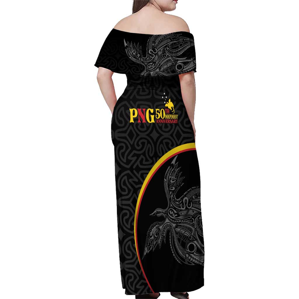Papua New Guinea 50th Independence Day Family Matching Off Shoulder Maxi Dress and Hawaiian Shirt Simple Oro Tapa Pattern - Polynesian Pride