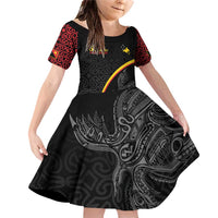 Papua New Guinea 50th Independence Day Family Matching Off Shoulder Short Dress and Hawaiian Shirt Simple Oro Tapa Pattern - Polynesian Pride