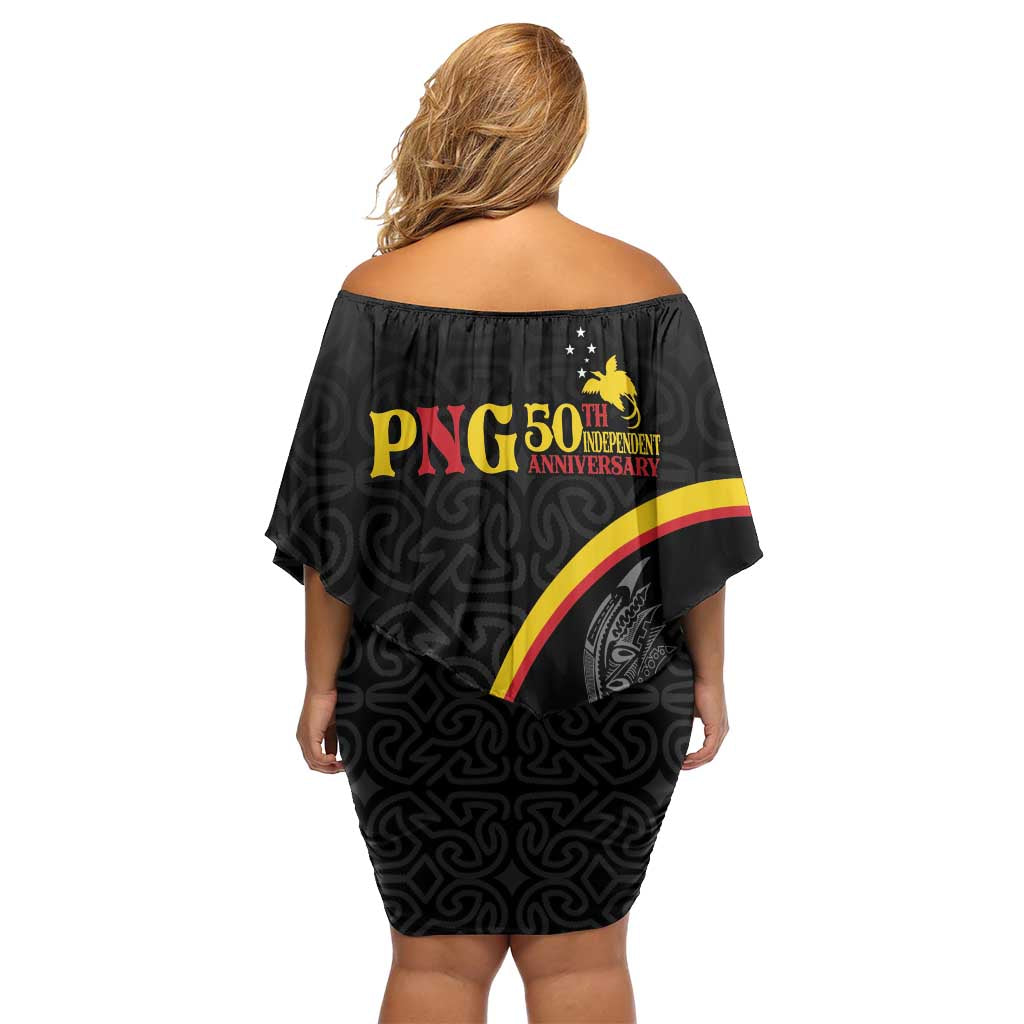 Papua New Guinea 50th Independence Day Family Matching Off Shoulder Short Dress and Hawaiian Shirt Simple Oro Tapa Pattern - Polynesian Pride