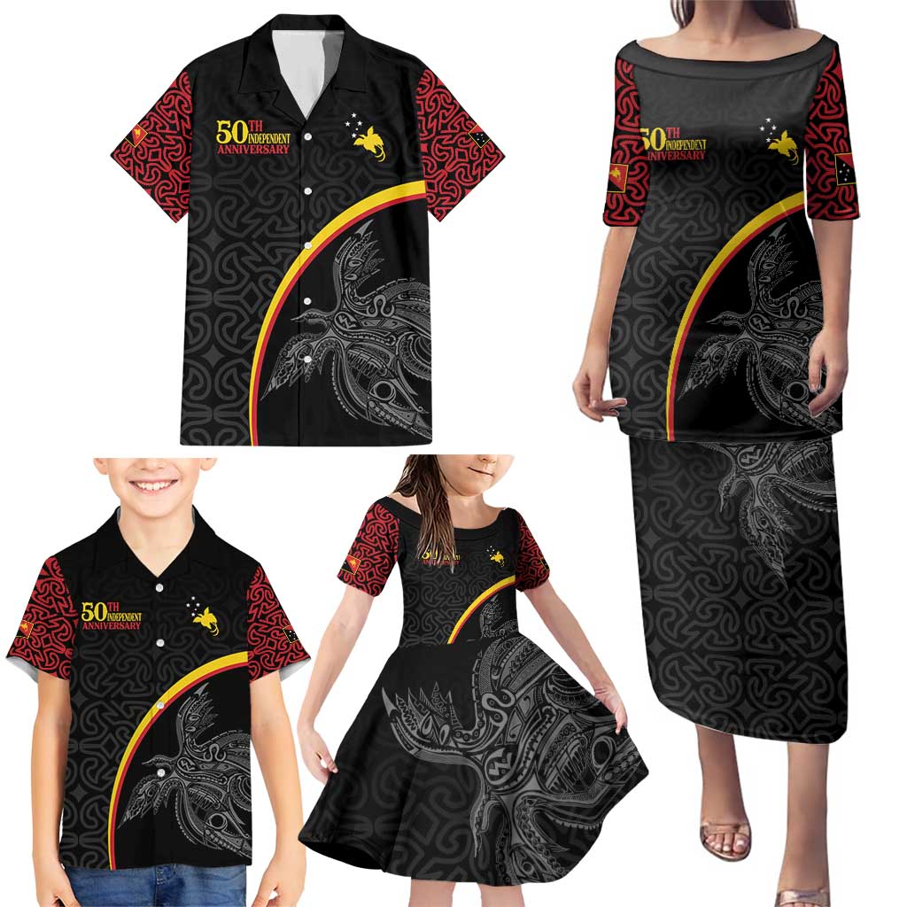 Papua New Guinea 50th Independence Day Family Matching Puletasi and Hawaiian Shirt Simple Oro Tapa Pattern - Polynesian Pride