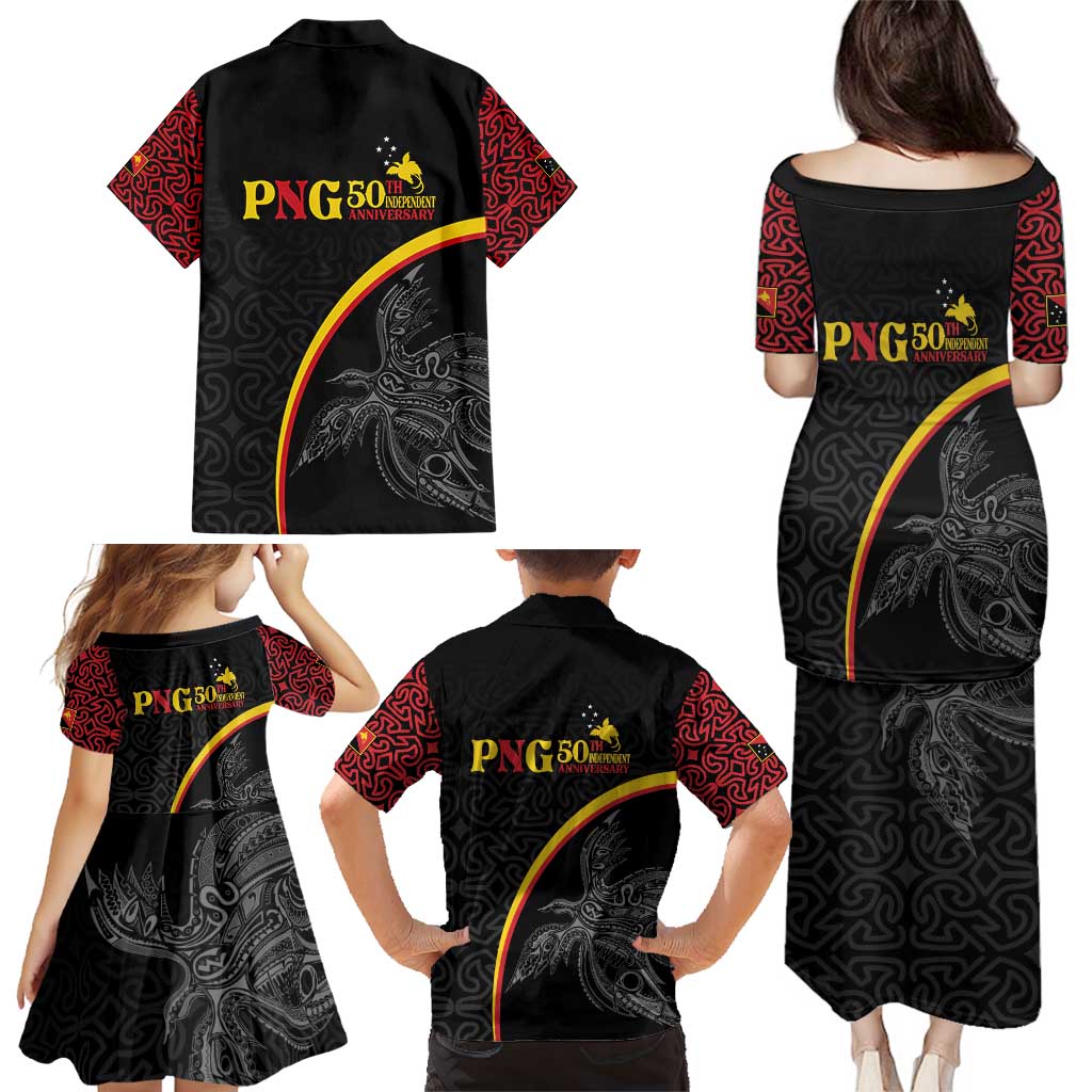 Papua New Guinea 50th Independence Day Family Matching Puletasi and Hawaiian Shirt Simple Oro Tapa Pattern - Polynesian Pride