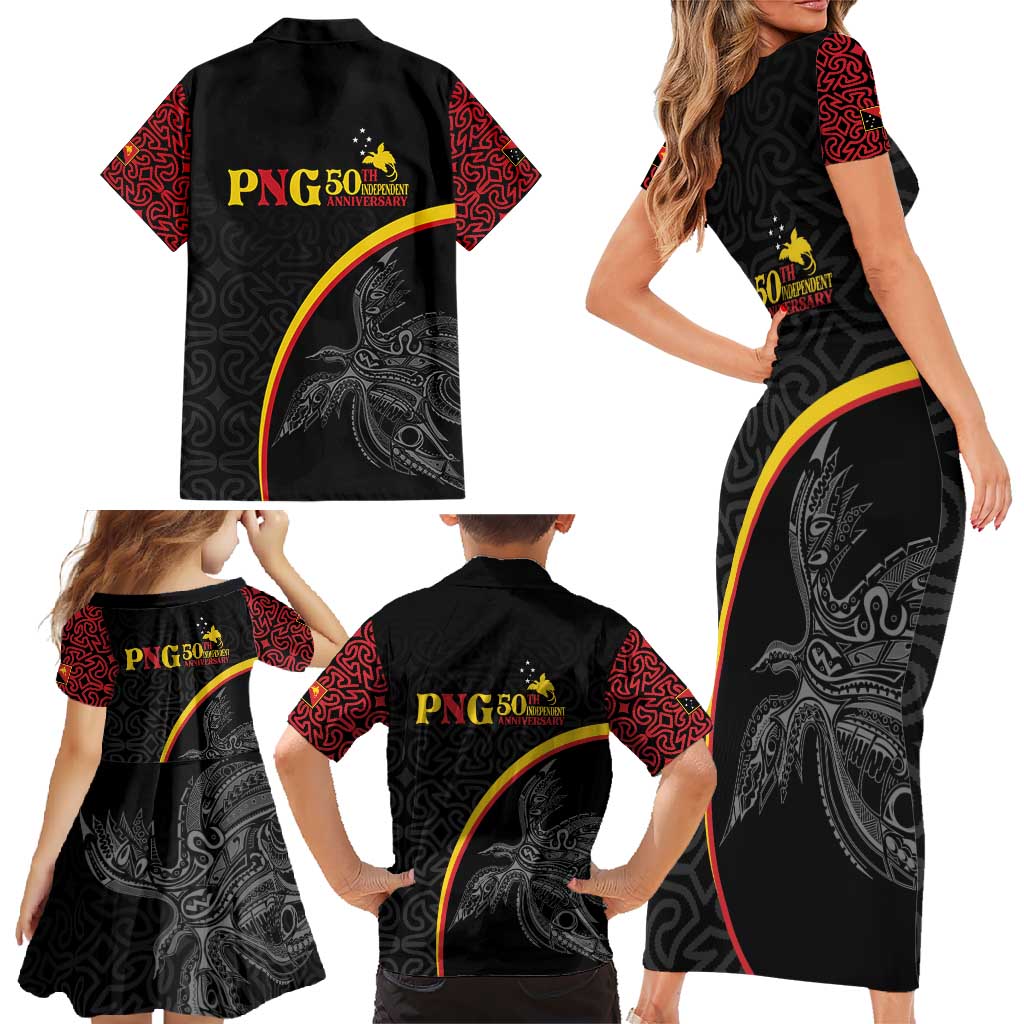 Papua New Guinea 50th Independence Day Family Matching Short Sleeve Bodycon Dress and Hawaiian Shirt Simple Oro Tapa Pattern - Polynesian Pride