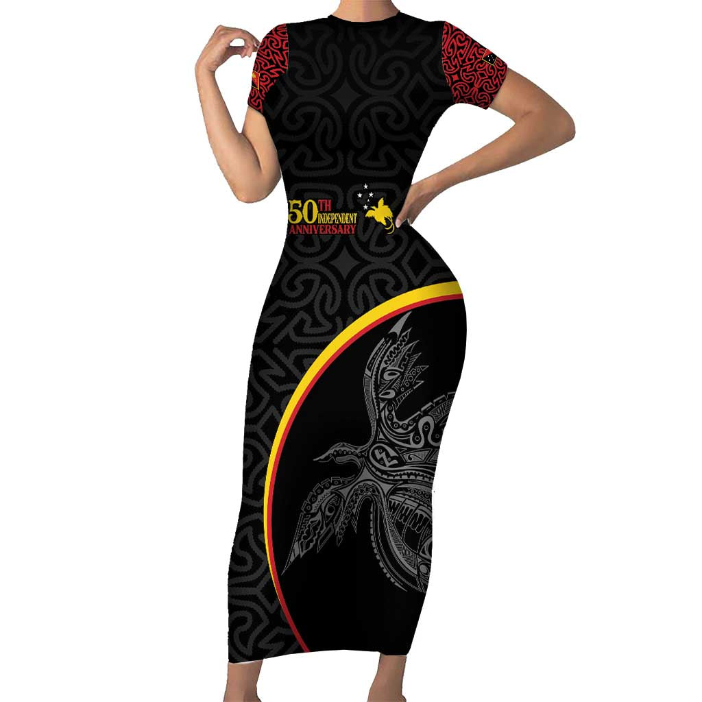 Papua New Guinea 50th Independence Day Family Matching Short Sleeve Bodycon Dress and Hawaiian Shirt Simple Oro Tapa Pattern - Polynesian Pride