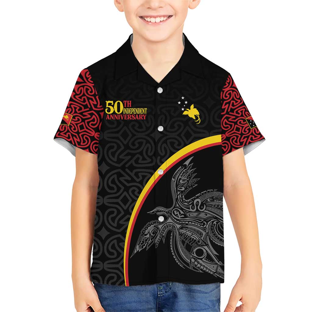 Papua New Guinea 50th Independence Day Family Matching Short Sleeve Bodycon Dress and Hawaiian Shirt Simple Oro Tapa Pattern - Polynesian Pride